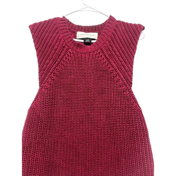 By Malene Birger Chunky Knit Linen Long Vest Womens Small Red Preppy Fisherman - Picture 8 of 16